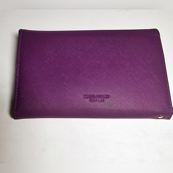 Womens Medium Size Travel Wallet Color Purple Coated Canvas Multiple Compartment - Picture 2 of 12